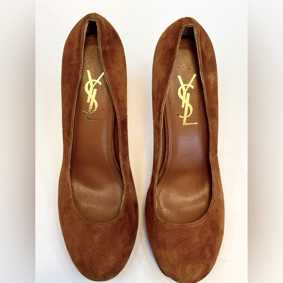YSL Caramel Brown Tribute Suede Pump